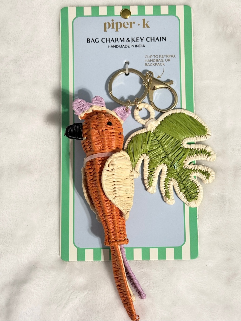Piper K Orange Parrot Bag Charm & Key Chain